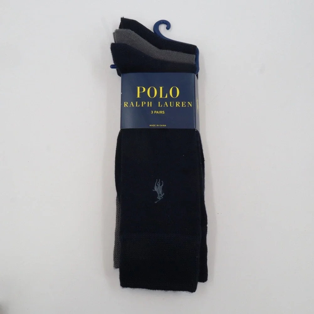 Polo Ralph Lauren Dress Socks Mens 10-13 Navy Grey 3-Pack‎ Recycled Blend Logo